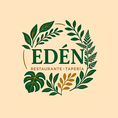 Edén Restaurante Tapería, logotipo con hojas botánicas